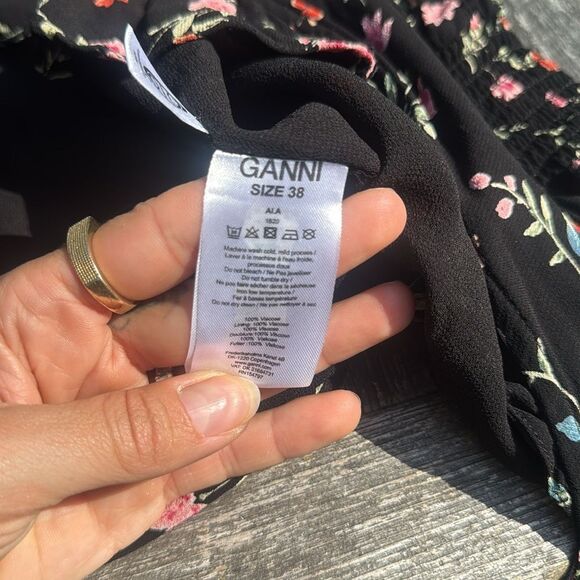 Ganni Paradise Elm Georgette Black Floral Wrap Top - Picture 12 of 14